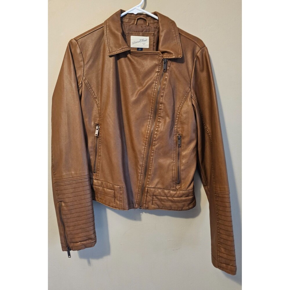 NEW UNIVERSAL THREAD Faux Leather Motorcycle Jacket Size small brown Vegan